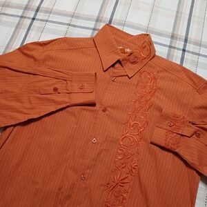 Vintage Pelle Pelle Mens Orange Cotton Embroidered L/S Button‎ Shirt Size 2XL
